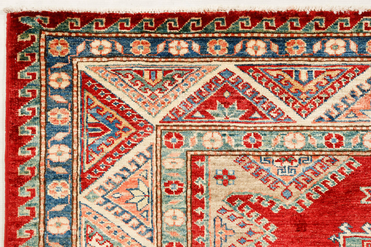 Red Hand Knotted Kazak Wool Rug 5' 6" X 8' Traditional Tribal Weave
