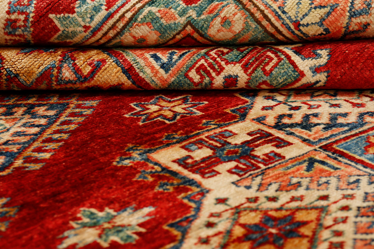 Red Hand Knotted Kazak Wool Rug 5' 6" X 8' Traditional Tribal Weave
