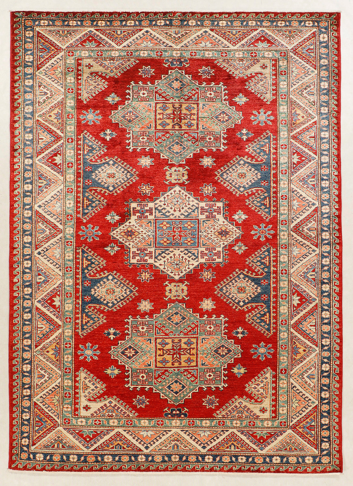 Red Hand Knotted Kazak Wool Rug 5' 6" X 8' Traditional Tribal Weave