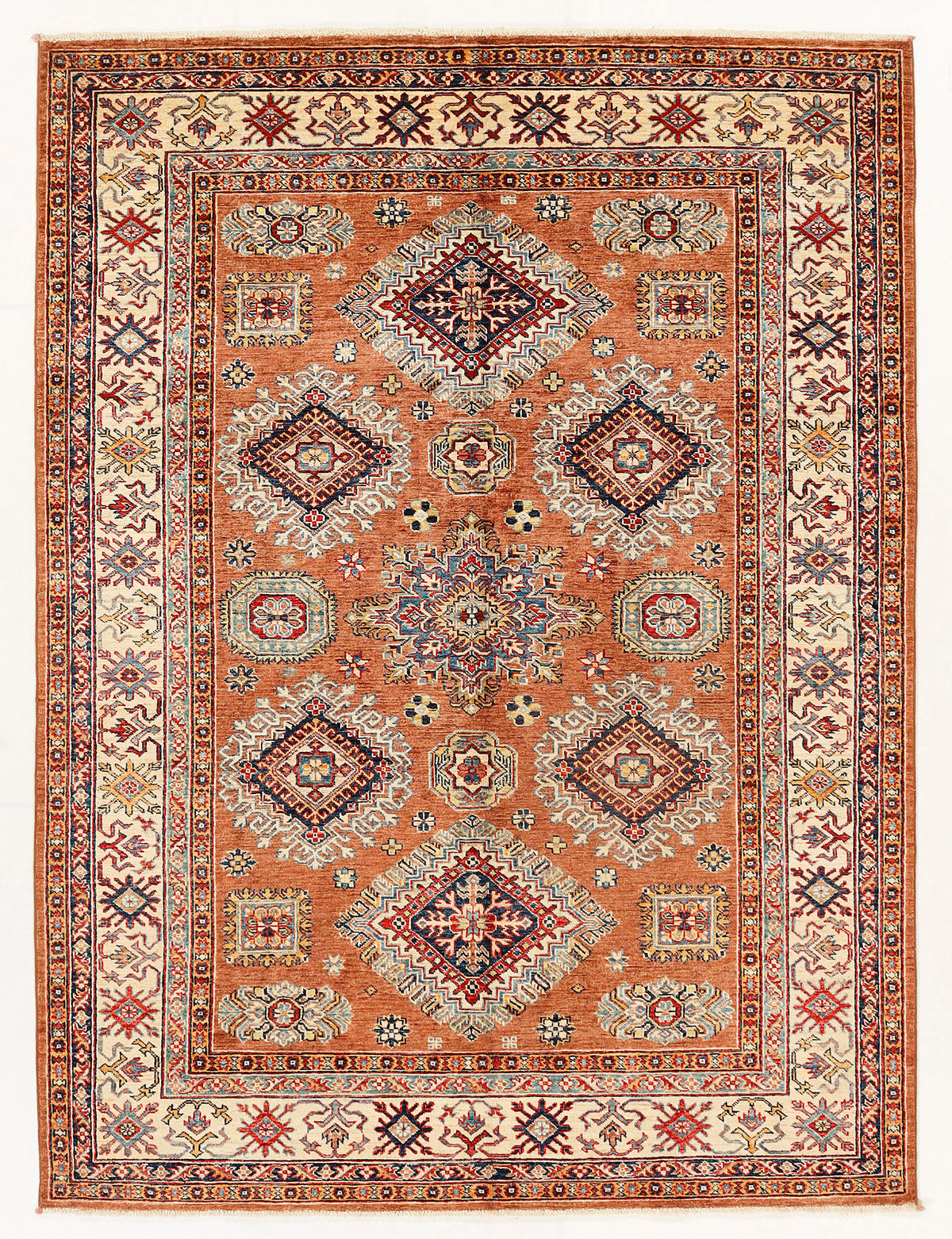 Handmade Brown Kazak Wool Rug 5' 6" X 8' Traditional Tribal Weave