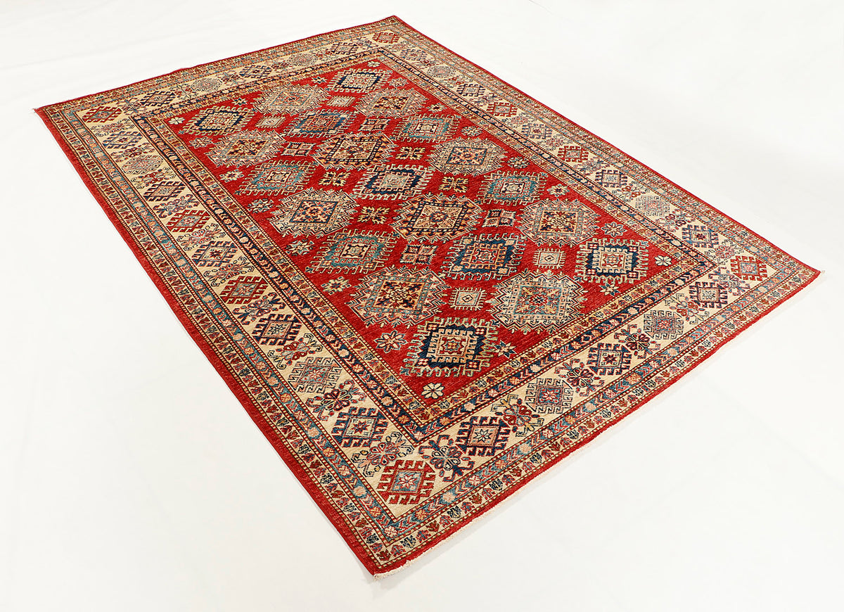 Genuine Red Kazak Hand Knotted Wool Rug 5' 6" X 8' Large Medallion Pattern