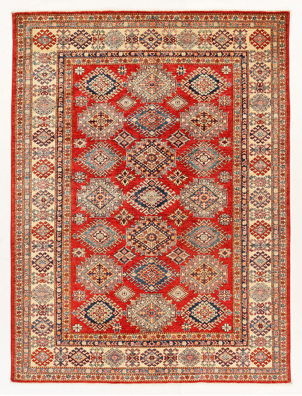 Genuine Red Kazak Hand Knotted Wool Rug 5' 6" X 8' Large Medallion Pattern