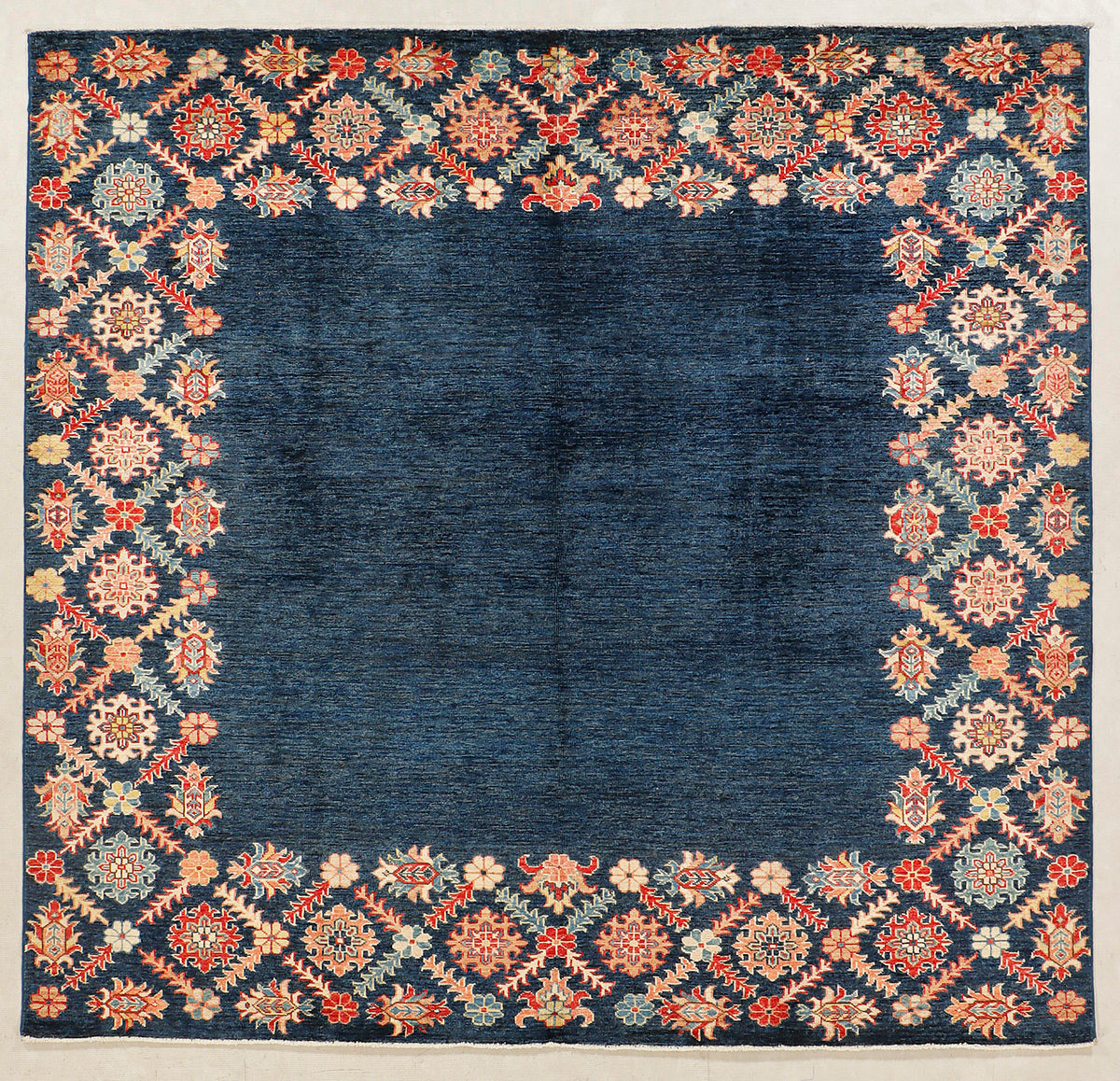 Traditional Blue Kazak Wool Hand Knotted Square Rug 6' 6" X 6' 6" Traditional Tribal Weave