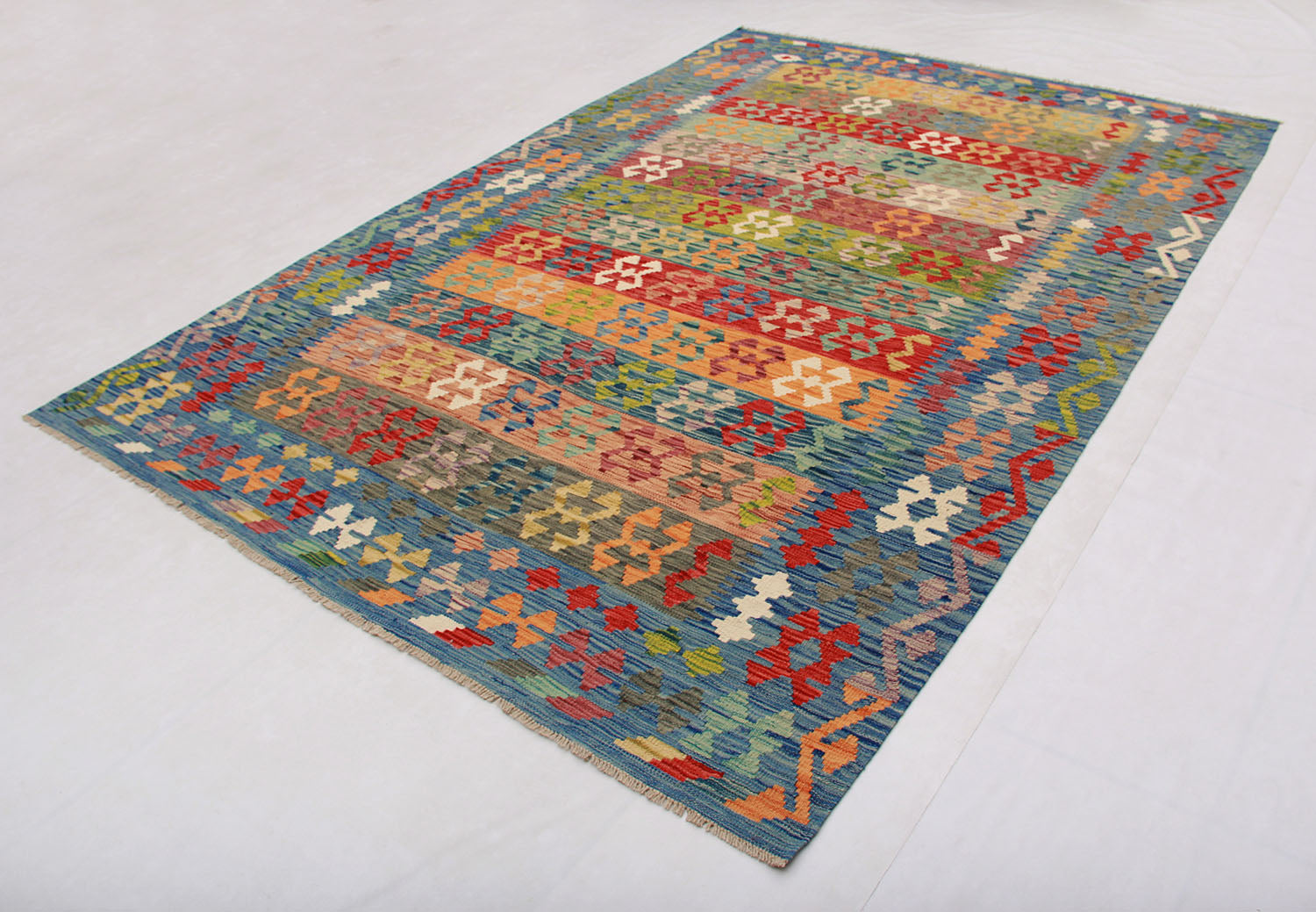 6' 6"X 10'  Multy Handmade Veggie Dye Kilim Rug Rectangular
