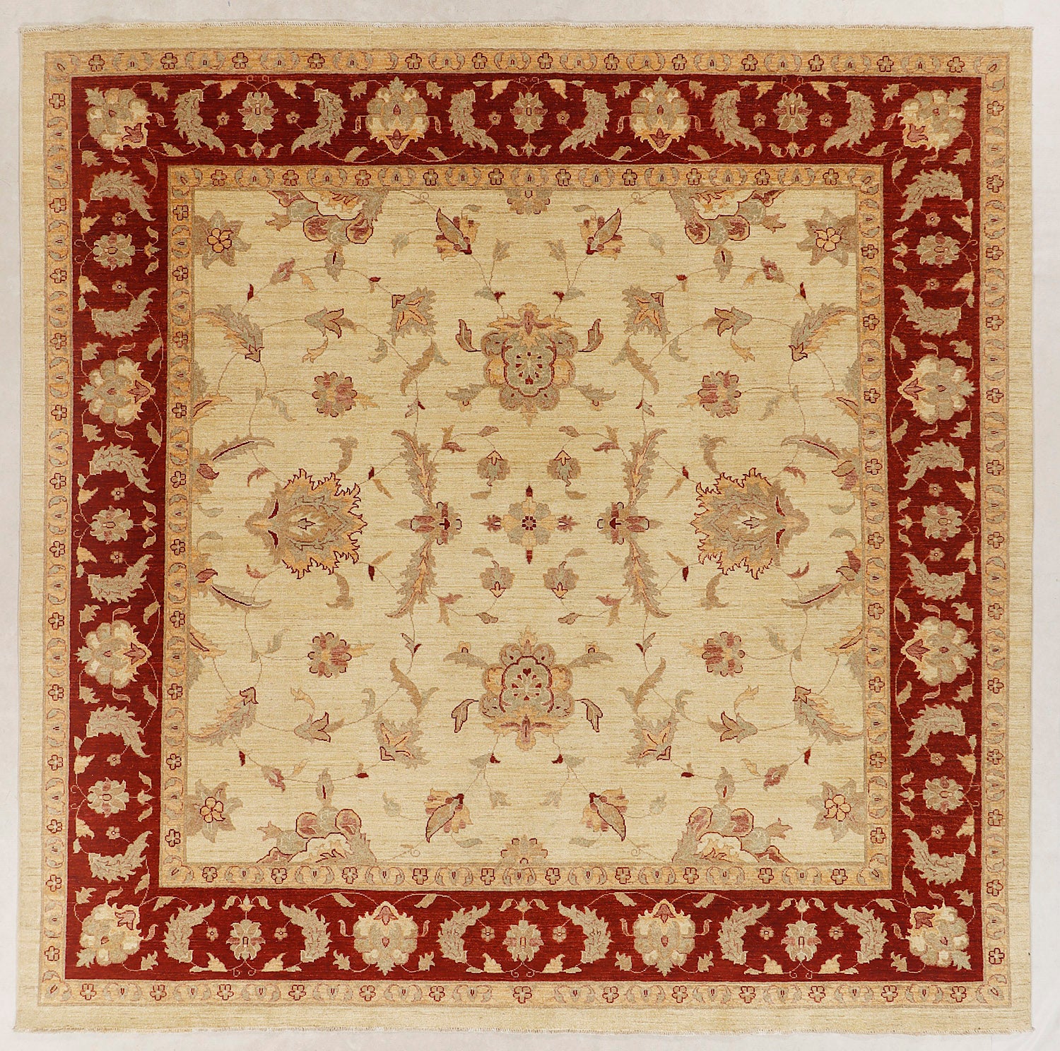 Ziegler Persian Hand Knotted Wool Square Rug Ivory 10' x 10'