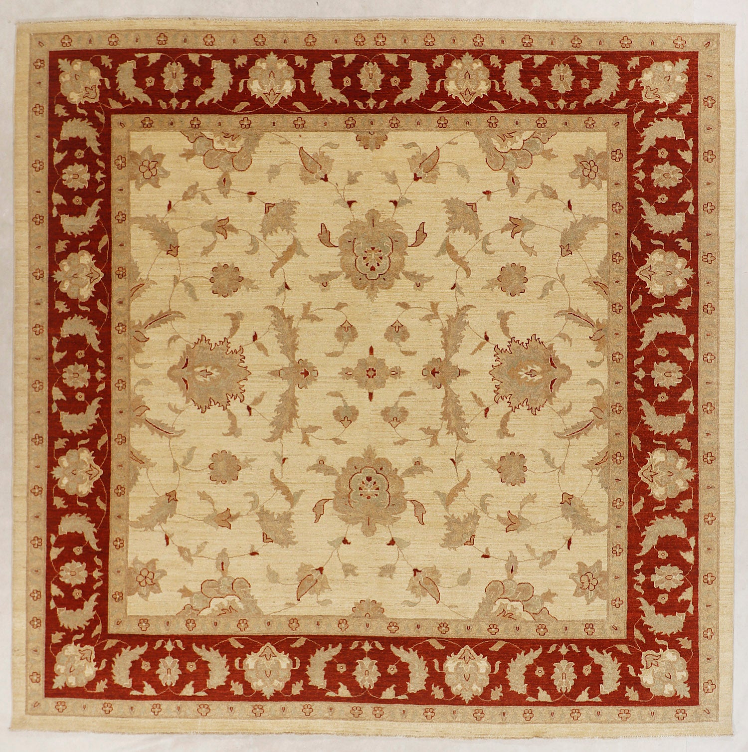 Ziegler Persian Hand Knotted Wool Square Rug Ivory 10' x 10'