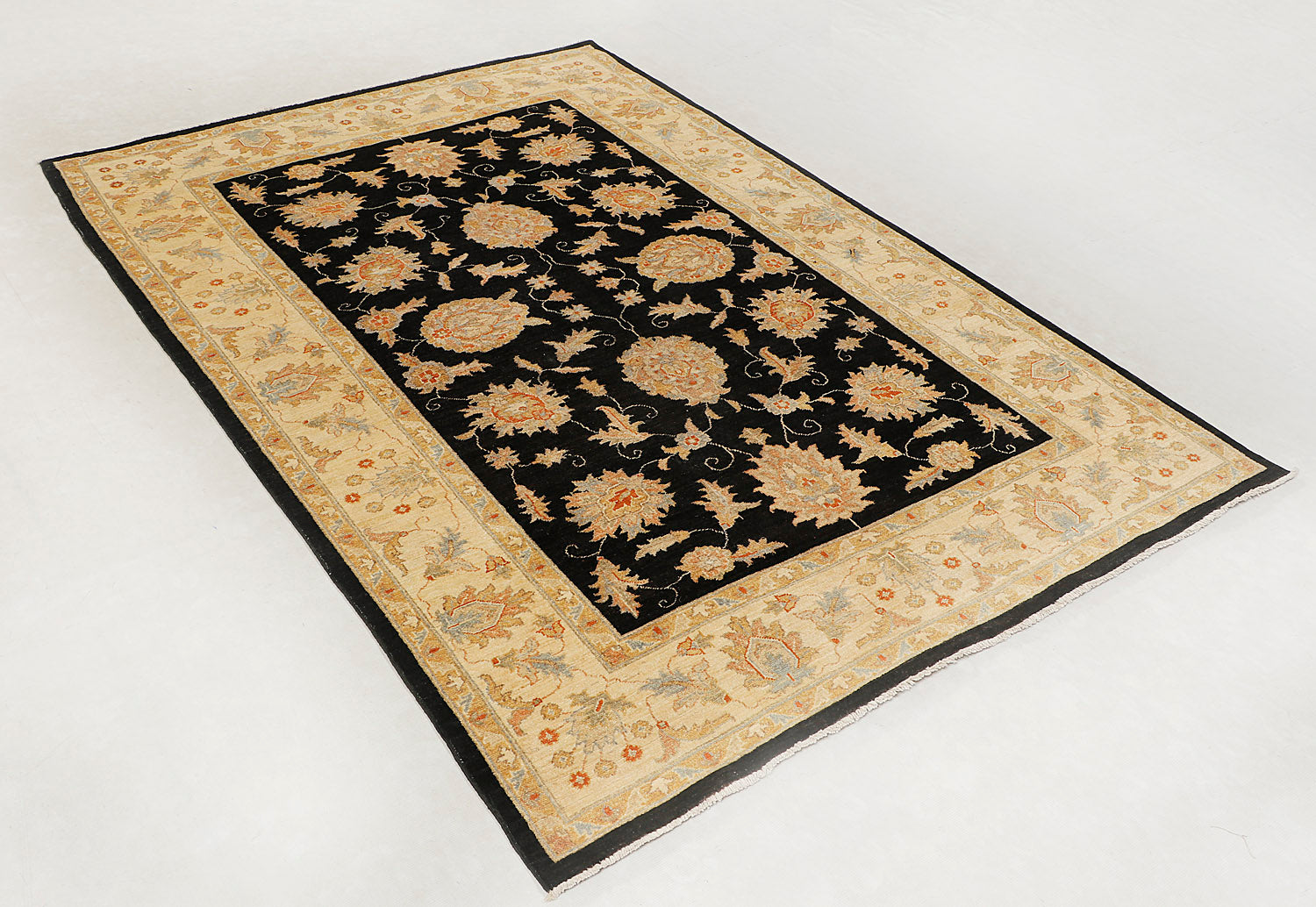 6' x 9'  Black Handmade Persian Rug ZIEGLER Rectangular