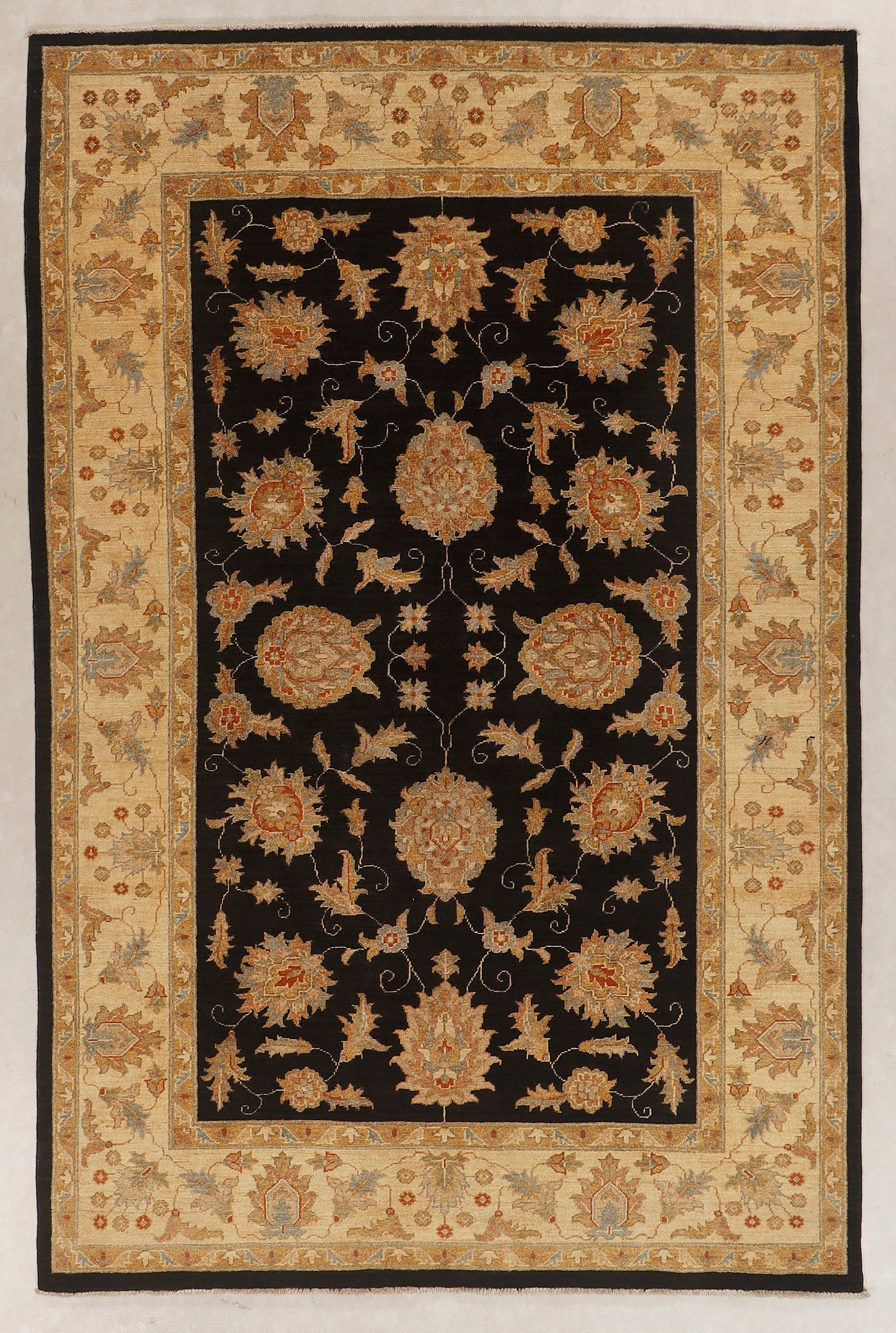 6' x 9'  Black Handmade Persian Rug ZIEGLER Rectangular