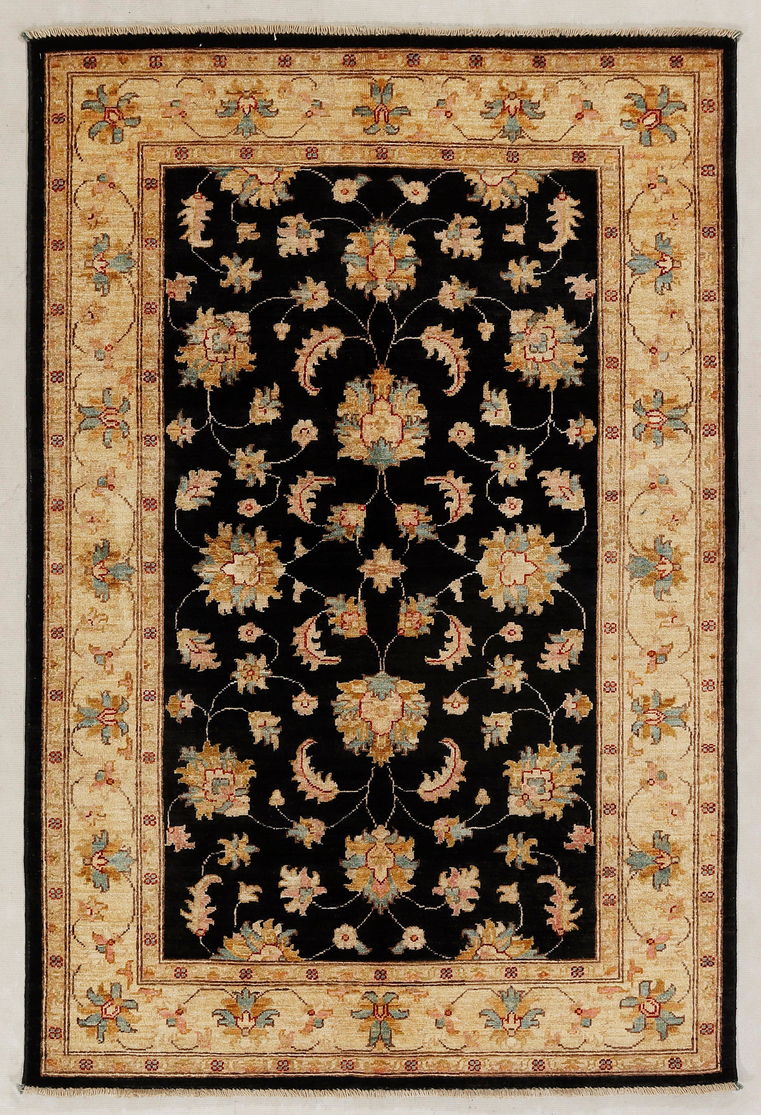 4' x 6'  Black Handmade Persian Rug ZIEGLER Rectangular