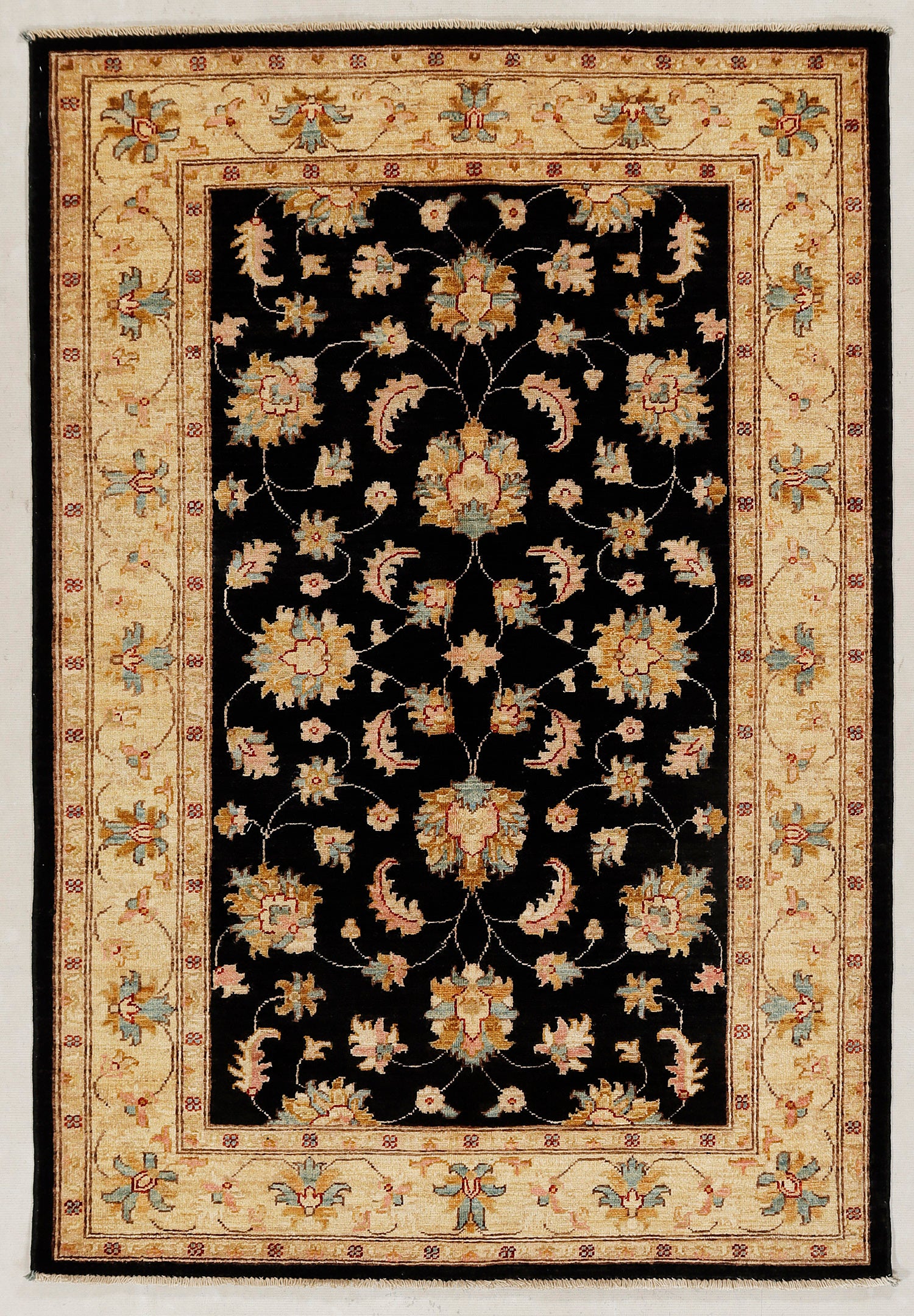 4' x 6'  Black Handmade Persian Rug ZIEGLER Rectangular