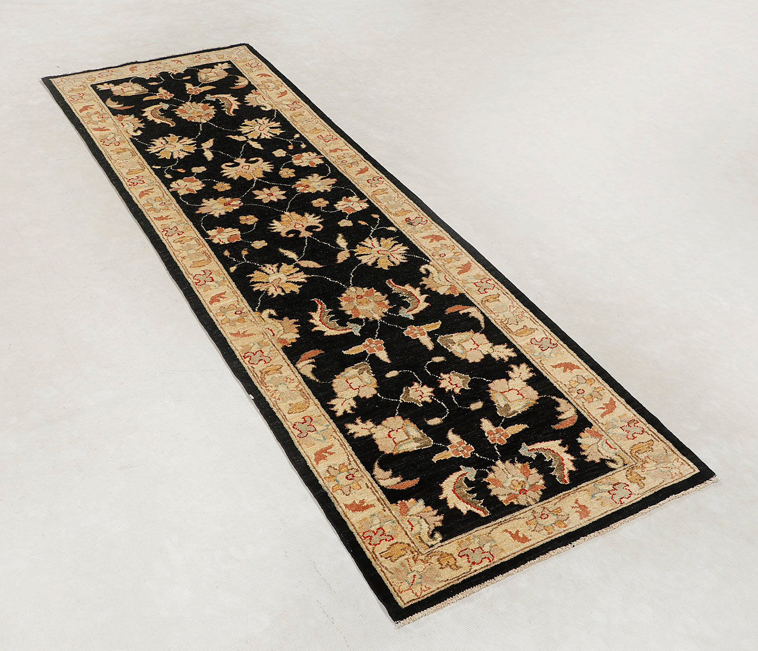 Ziegler Persian Hand Knotted Wool Runner Black 2'6" x 9'