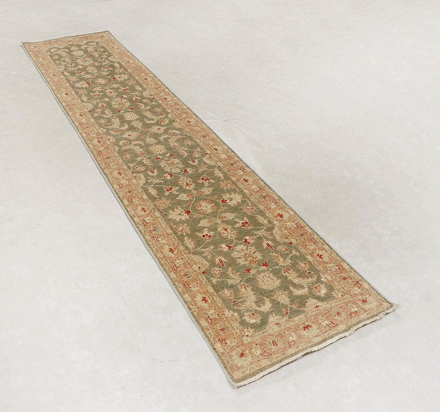 Ziegler Persian Hand Knotted Wool Runner Green 10'6" x 2'6"