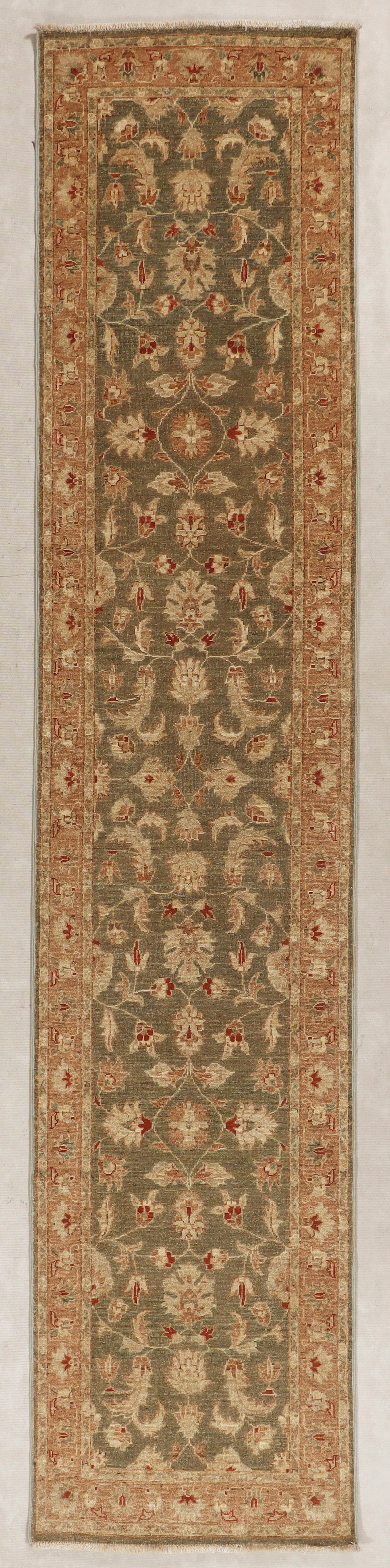 Ziegler Persian Hand Knotted Wool Runner Green 10'6" x 2'6"