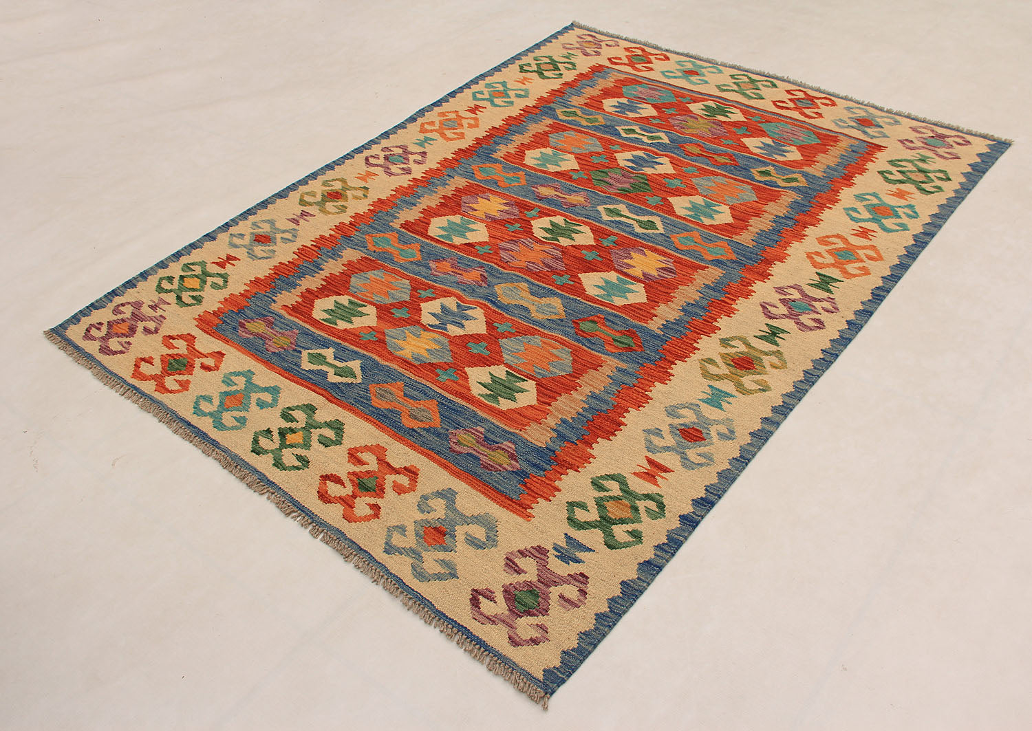 4' 6" x 6' 6  Multy Handmade Veggie Dye Kilim Rug Rectangular