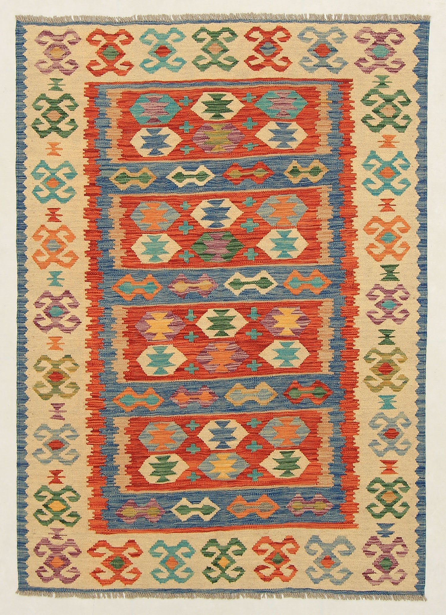 4' 6" x 6' 6  Multy Handmade Veggie Dye Kilim Rug Rectangular