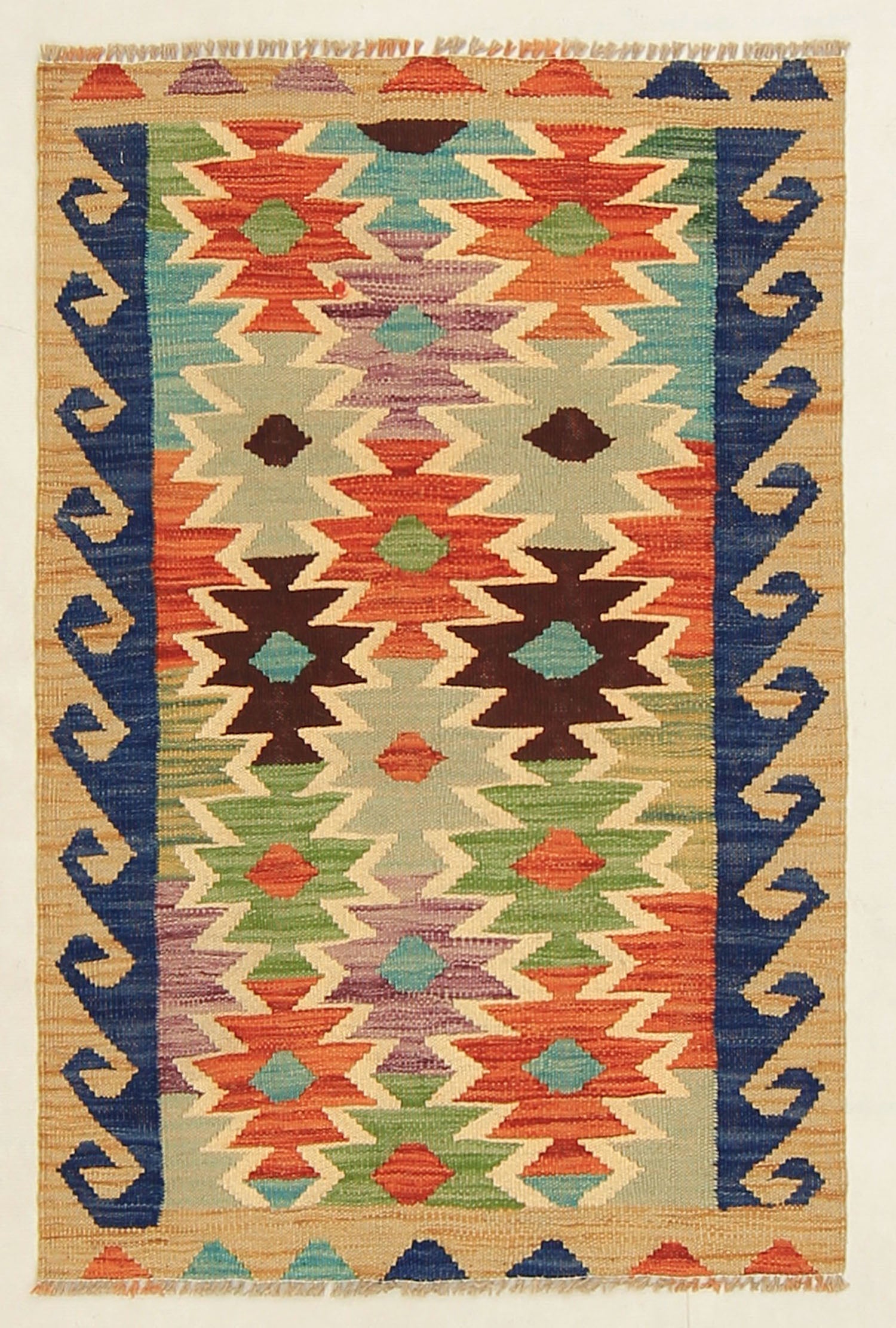2' 6" x 4'  Multy Handmade Veggie Dye Kilim Rug Rectangular