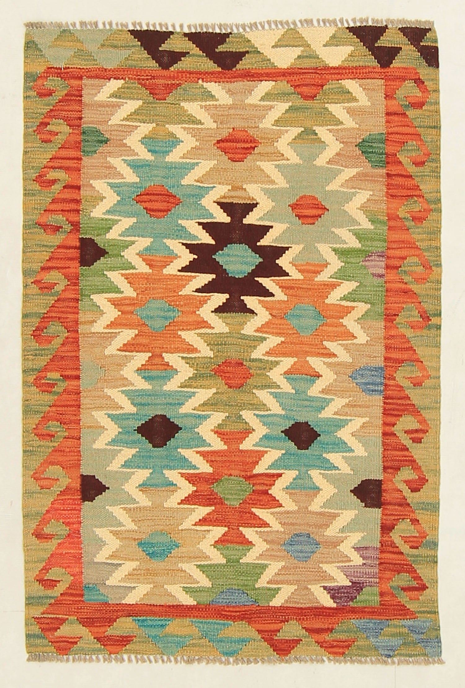 2' 6" x 4'  Multy Handmade Veggie Dye Kilim Rug Rectangular