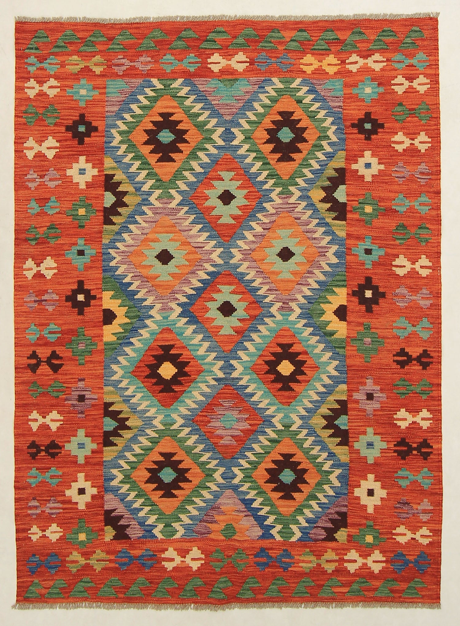 4' 6" x 6' 6  Multy Handmade Veggie Dye Kilim Rug Rectangular