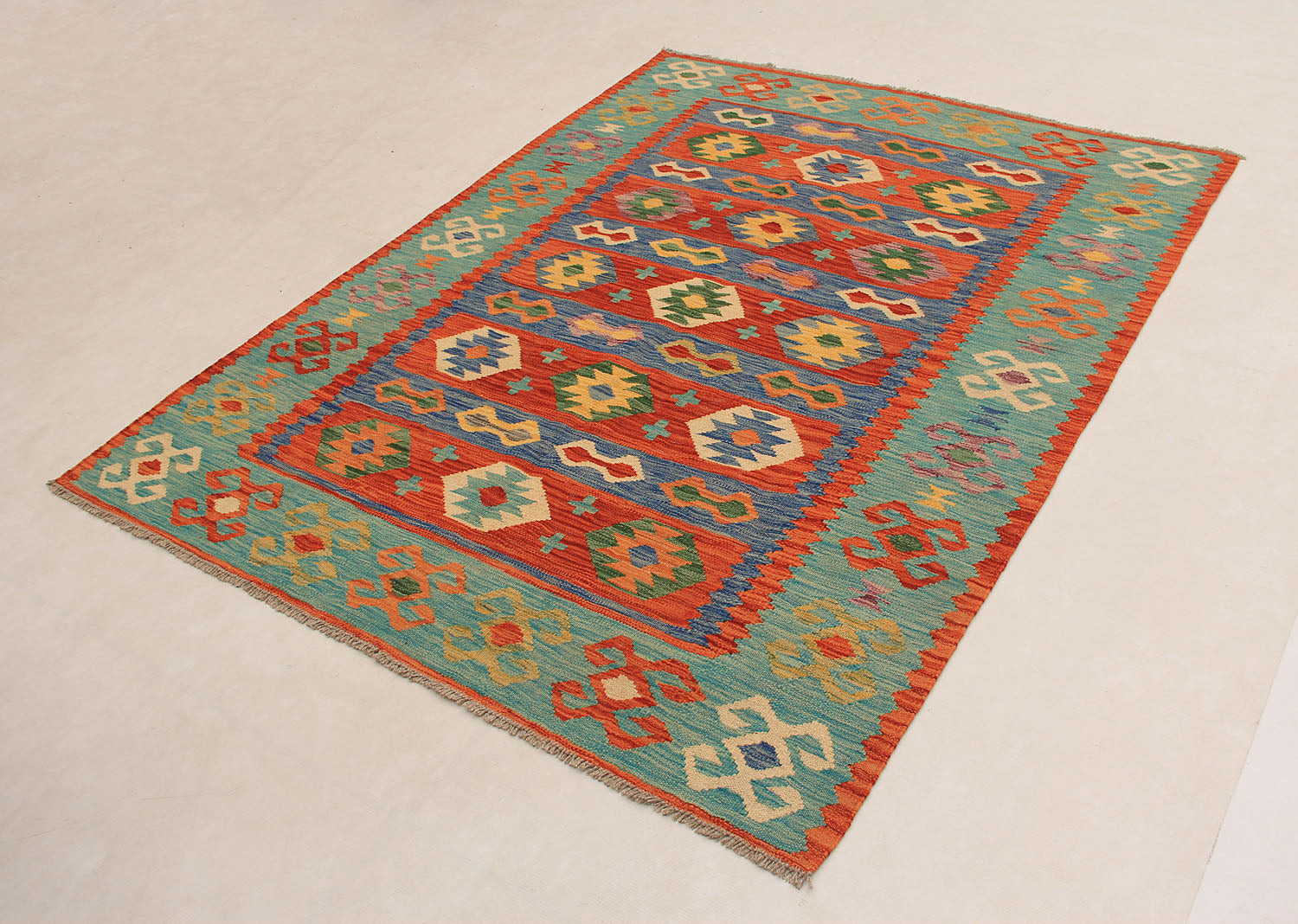 4' 6" x 6' 6  Multy Handmade Veggie Dye Kilim Rug Rectangular