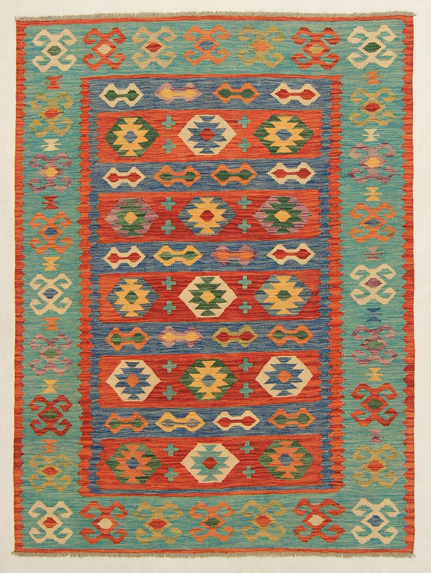 4' 6" x 6' 6  Multy Handmade Veggie Dye Kilim Rug Rectangular