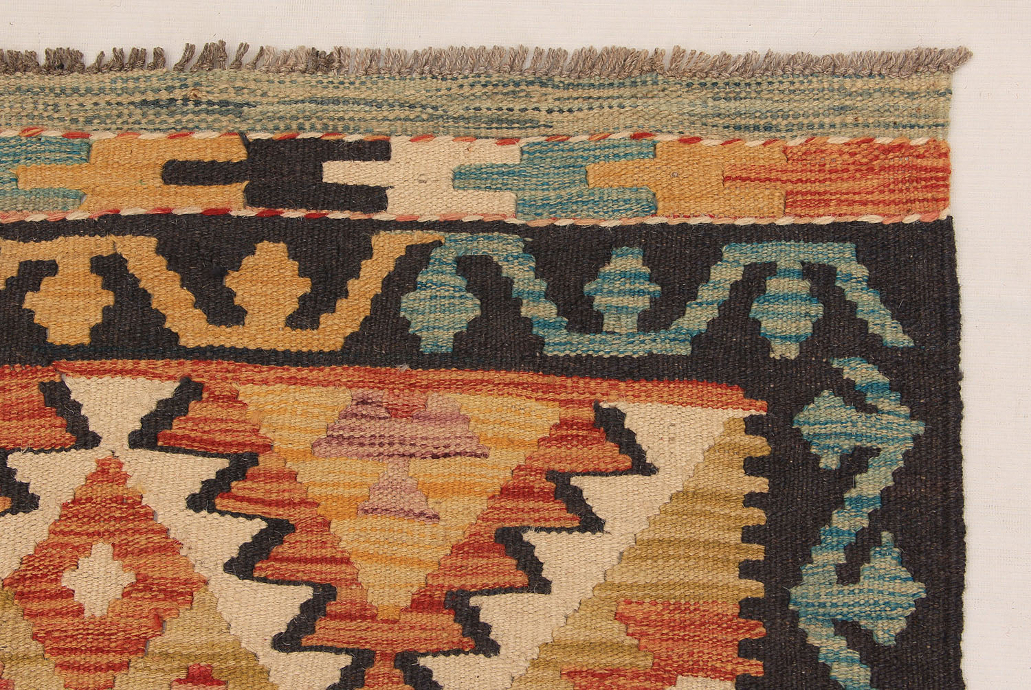 13' X 3' 3"  Multy Handmade Veggie Dye Kilim Rug Runner