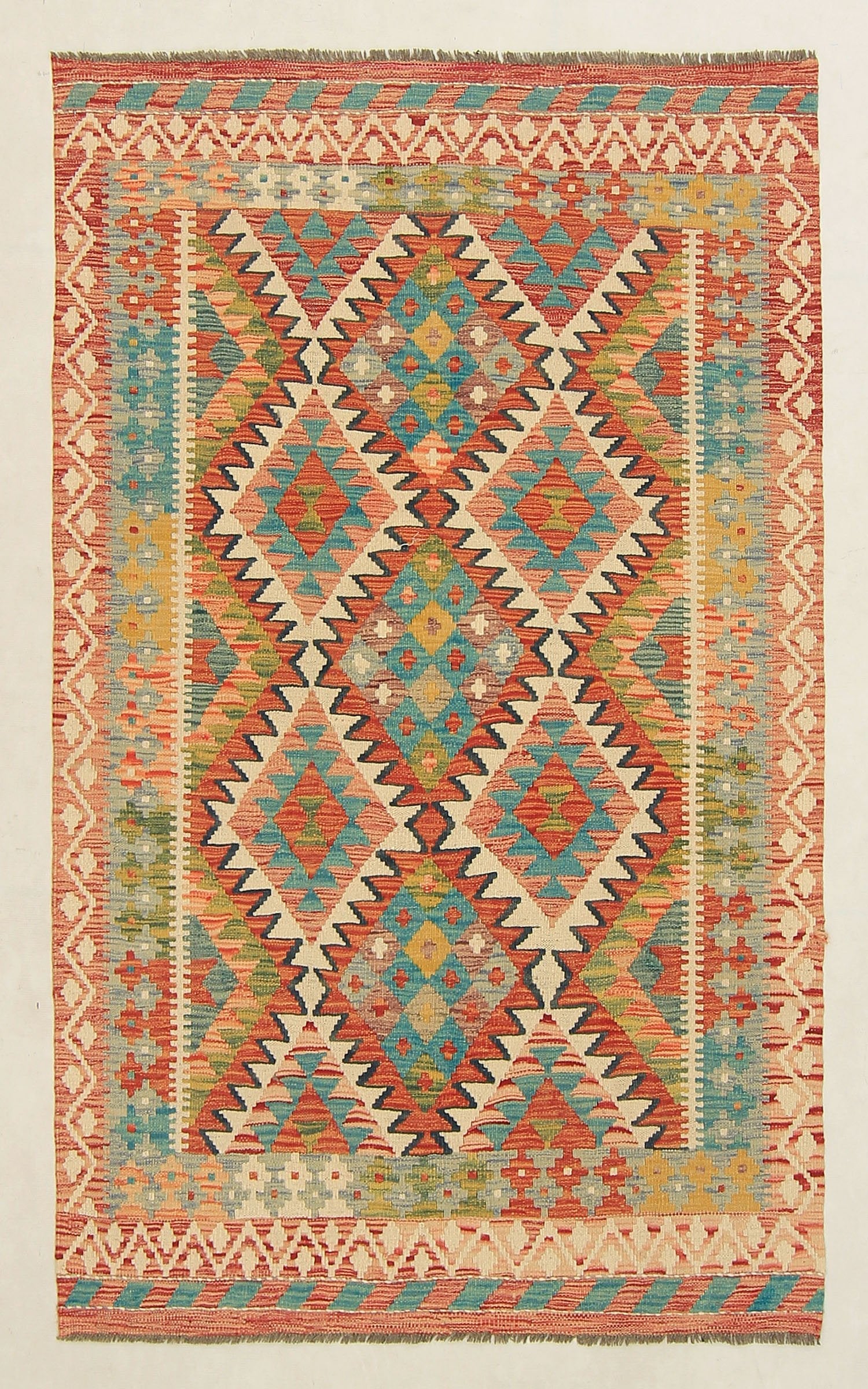 4' 6" x 6' 6  Ivory Handmade Pai Murgh Soumak Kilim Rug Rectangular