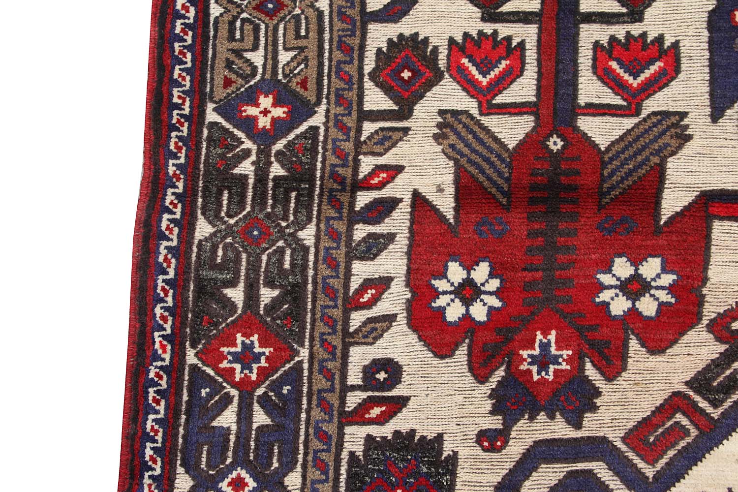 4' 6" x 6' 6  Ivory Handmade Berjista Afghan Rug Rectangular