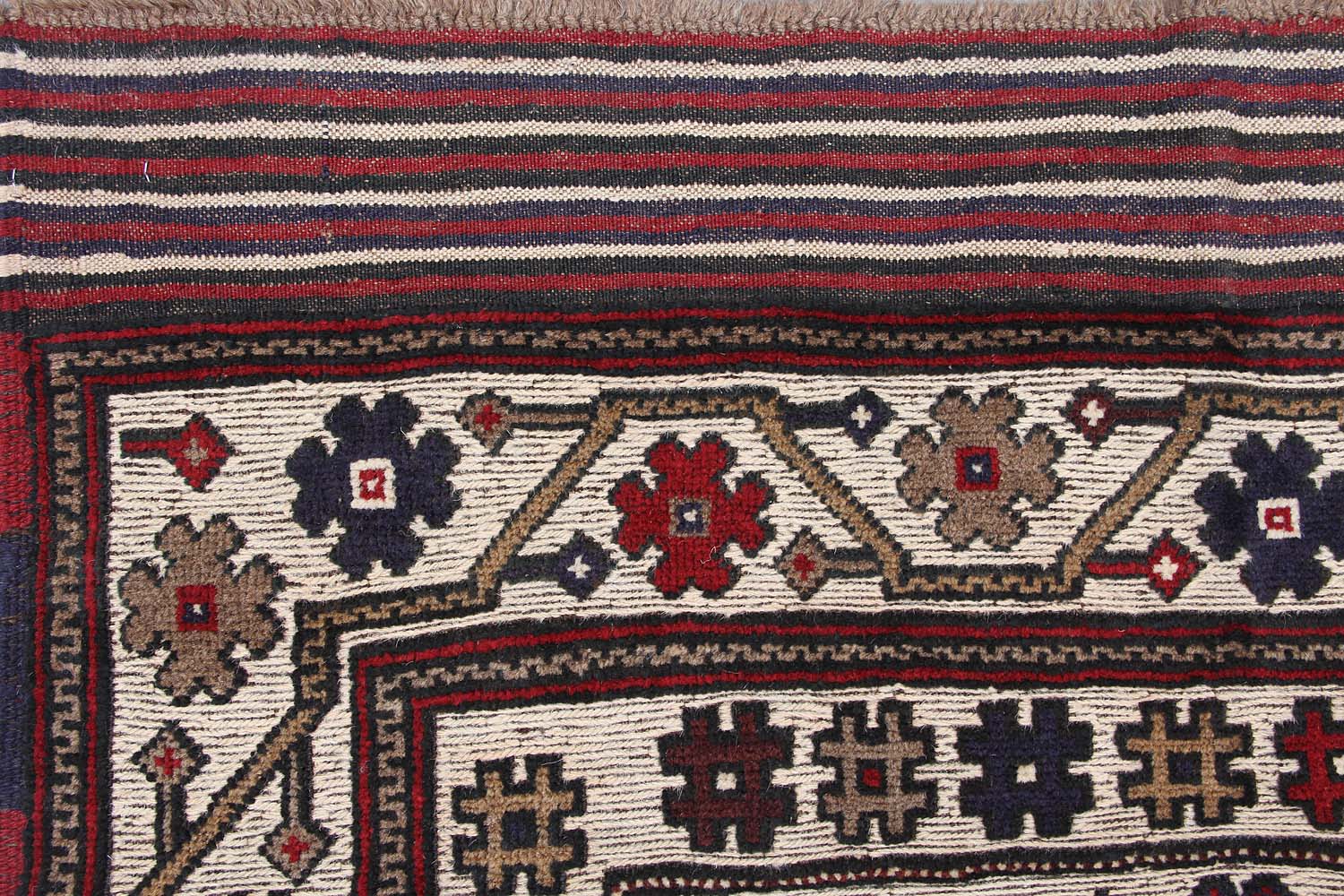 4' 6" x 6' 6  Ivory Handmade Berjista Afghan Rug Rectangular