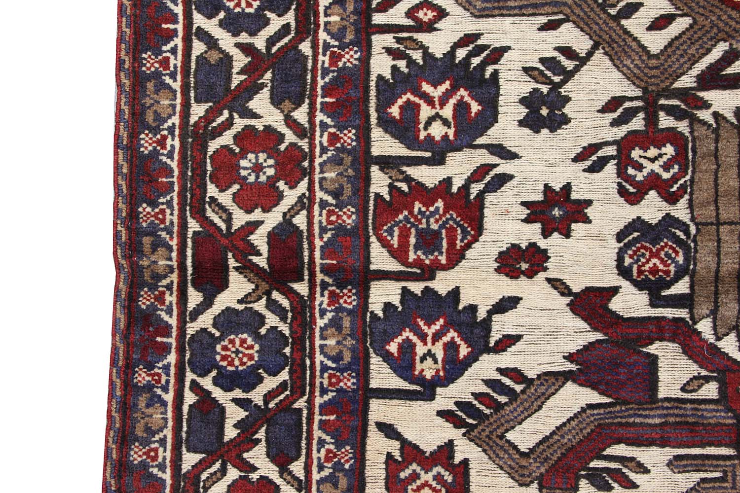 Ivory Handmade Berjista Afghan Rug Rectangular