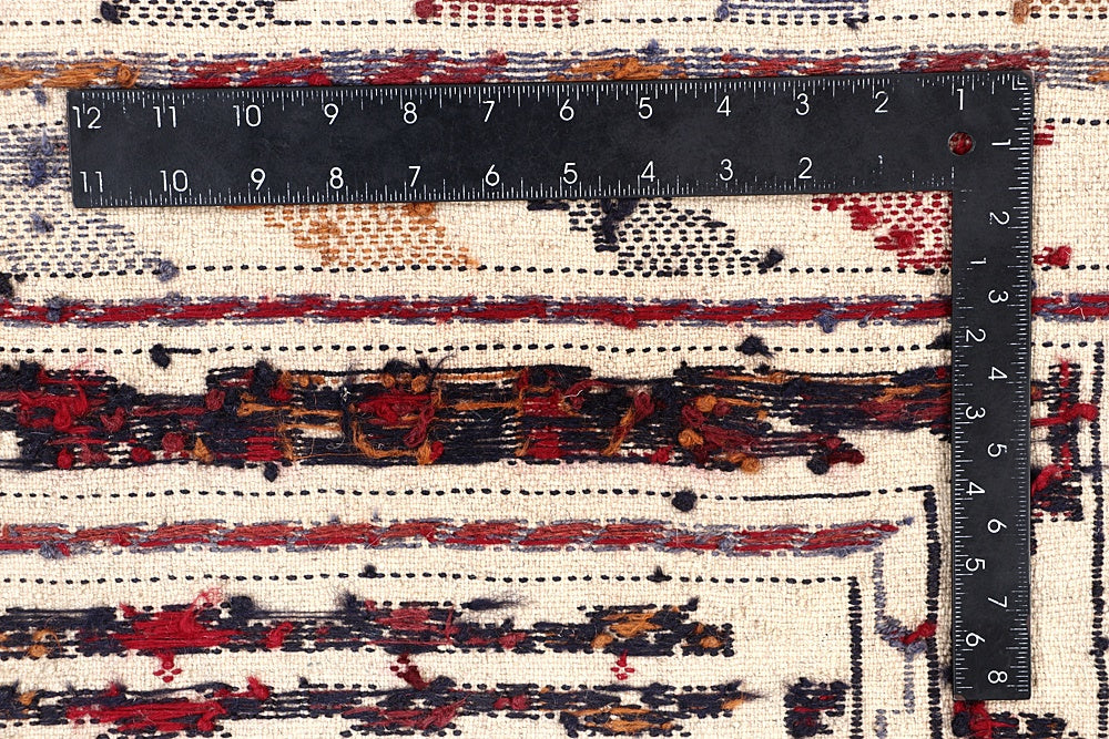 4' 6" x 6' 6  Ivory Handmade Pai Murgh Soumak Kilim Rug Rectangular
