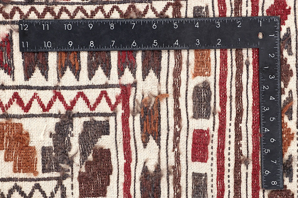 4' 6" x 6' 6  Ivory Handmade Pai Murgh Soumak Kilim Rug Rectangular