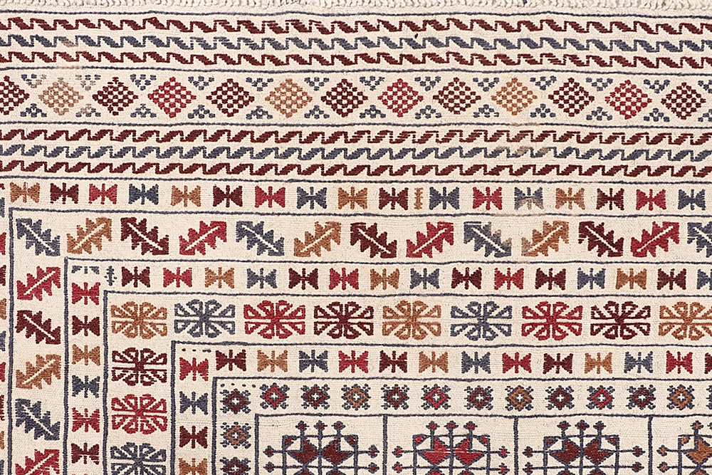 4' 6" x 6' 6  Ivory Handmade Pai Murgh Soumak Kilim Rug Rectangular