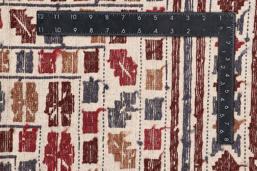 4' 6" x 6' 6  Ivory Handmade Pai Murgh Soumak Kilim Rug Rectangular