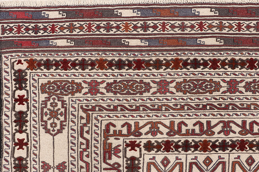 4' 6" x 6' 6  Ivory Handmade Pai Murgh Soumak Kilim Rug Rectangular