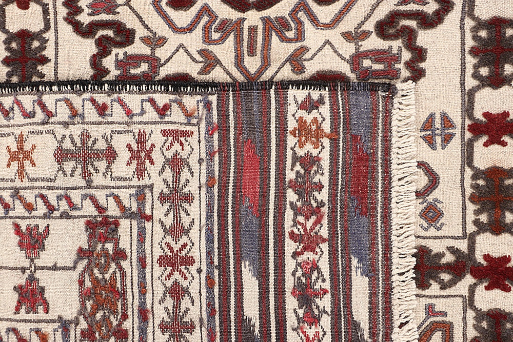 4' 6" x 6' 6  Ivory Handmade Pai Murgh Soumak Kilim Rug Rectangular