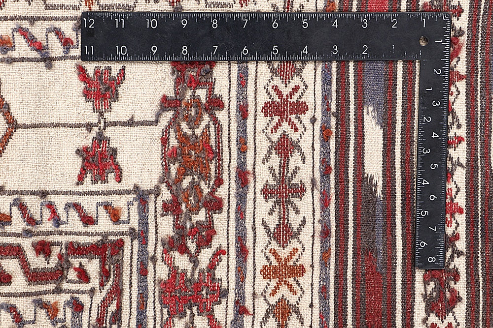 4' 6" x 6' 6  Ivory Handmade Pai Murgh Soumak Kilim Rug Rectangular