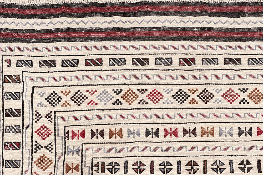 4' x 6'  Ivory Handmade Pai Murgh Soumak Kilim Rug Rectangular