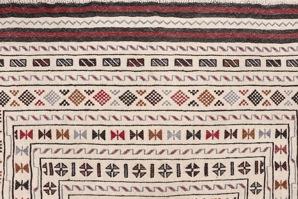 4' x 6'  Ivory Handmade Pai Murgh Soumak Kilim Rug Rectangular