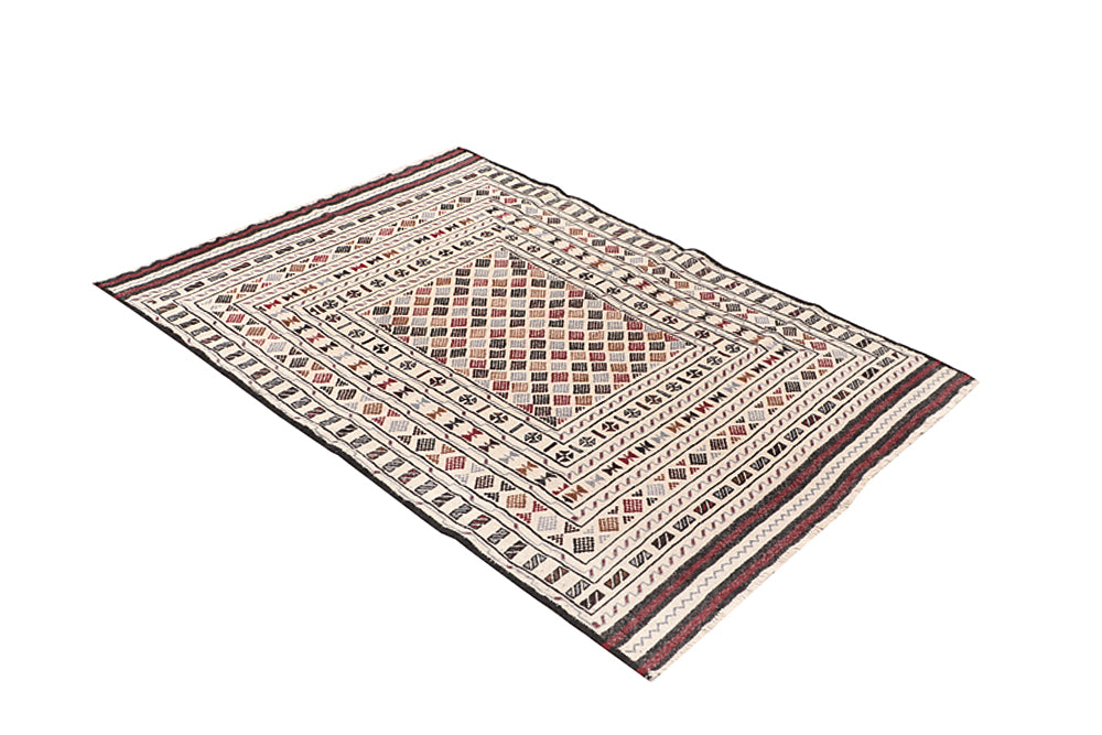 4' x 6'  Ivory Handmade Pai Murgh Soumak Kilim Rug Rectangular