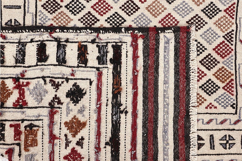 4' x 6'  Ivory Handmade Pai Murgh Soumak Kilim Rug Rectangular