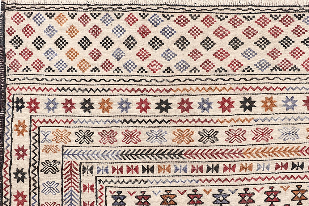 4' x 6'  Ivory Handmade Pai Murgh Soumak Kilim Rug Rectangular