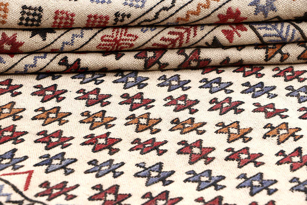 4' x 6'  Ivory Handmade Pai Murgh Soumak Kilim Rug Rectangular