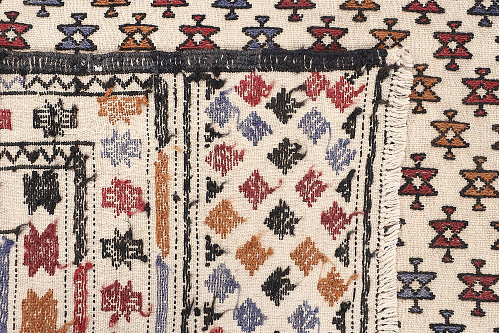 4' x 6'  Ivory Handmade Pai Murgh Soumak Kilim Rug Rectangular