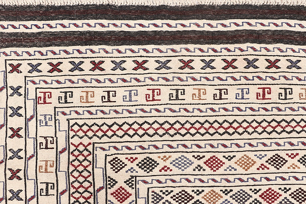 4' x 6'  Ivory Handmade Pai Murgh Soumak Kilim Rug Rectangular