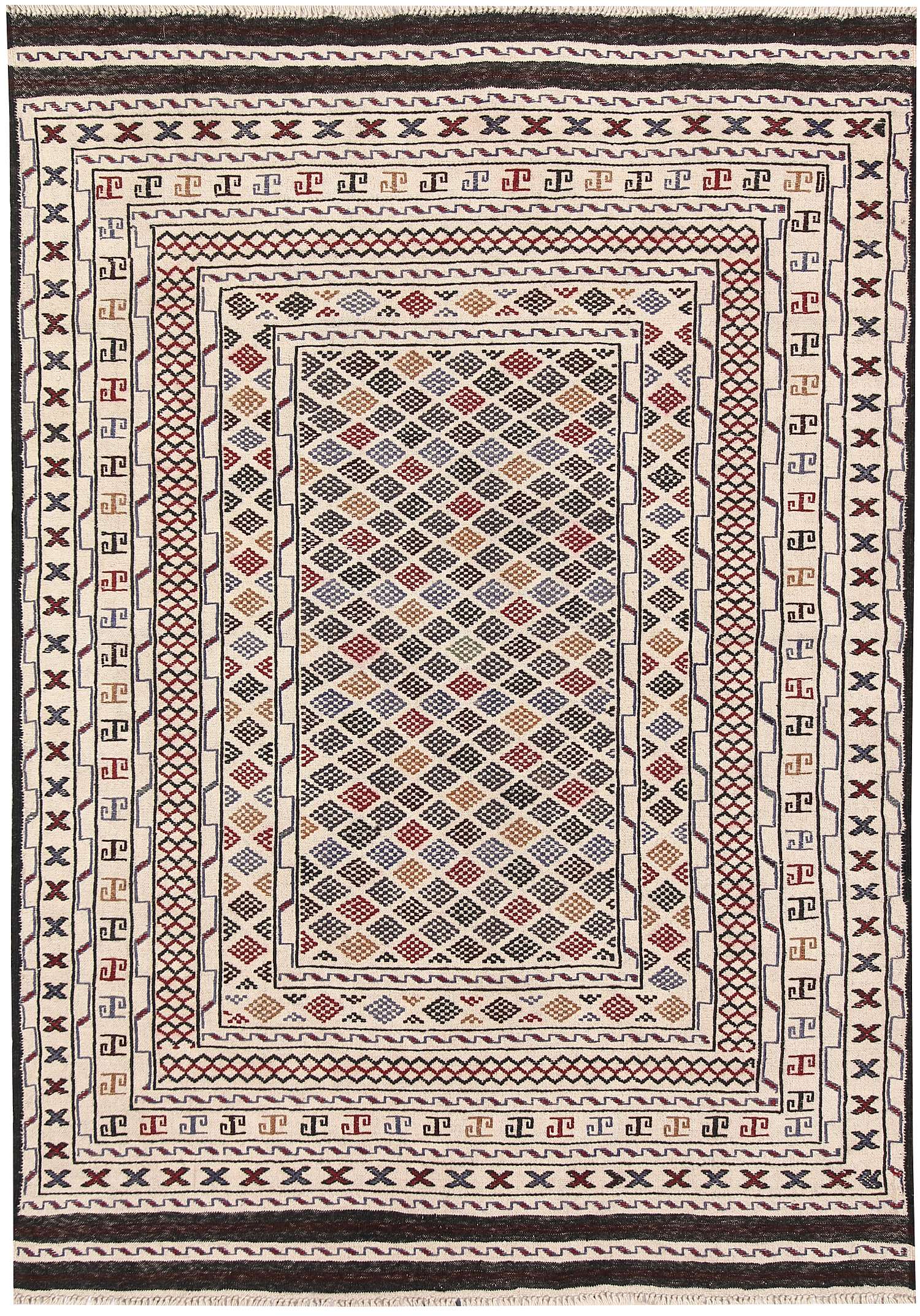 4' x 6'  Ivory Handmade Pai Murgh Soumak Kilim Rug Rectangular