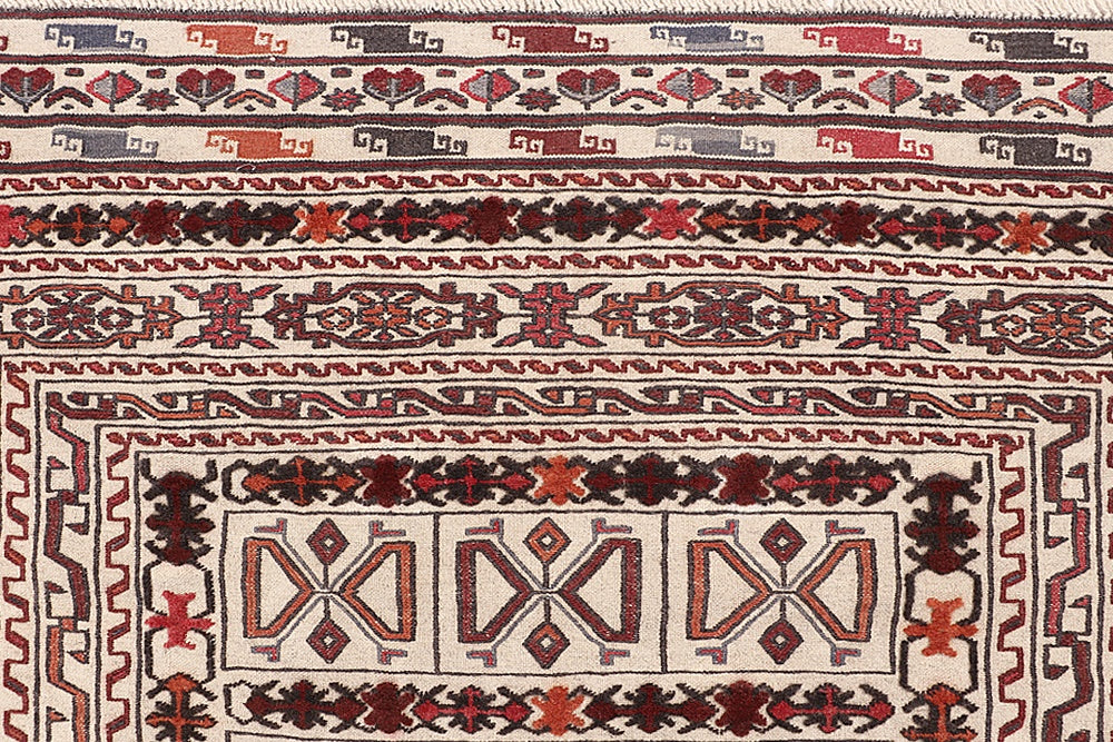 Ivory Handmade Pai Murgh Soumak Kilim Rug Rectangular
