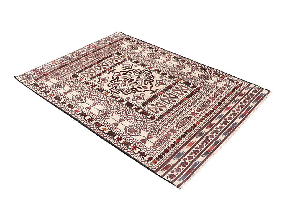 Ivory Handmade Pai Murgh Soumak Kilim Rug Rectangular