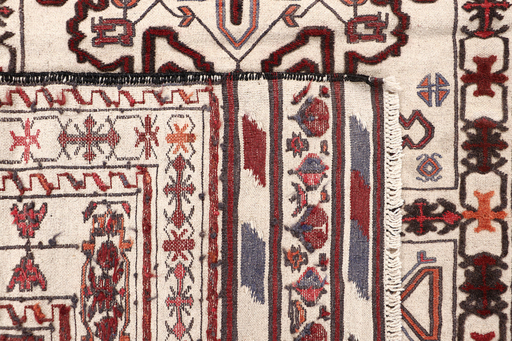 Ivory Handmade Pai Murgh Soumak Kilim Rug Rectangular