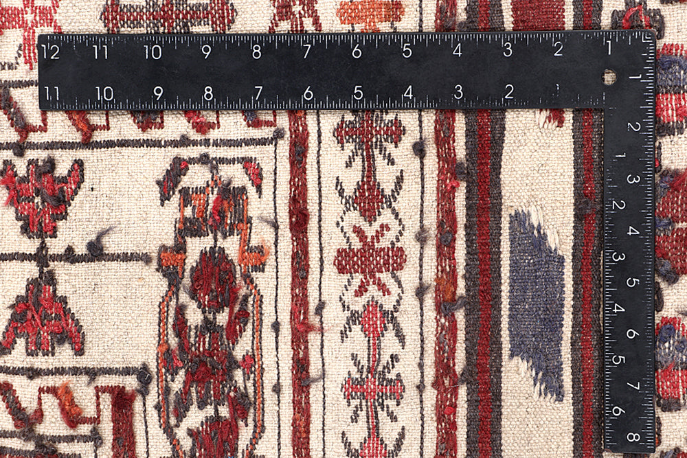 Ivory Handmade Pai Murgh Soumak Kilim Rug Rectangular