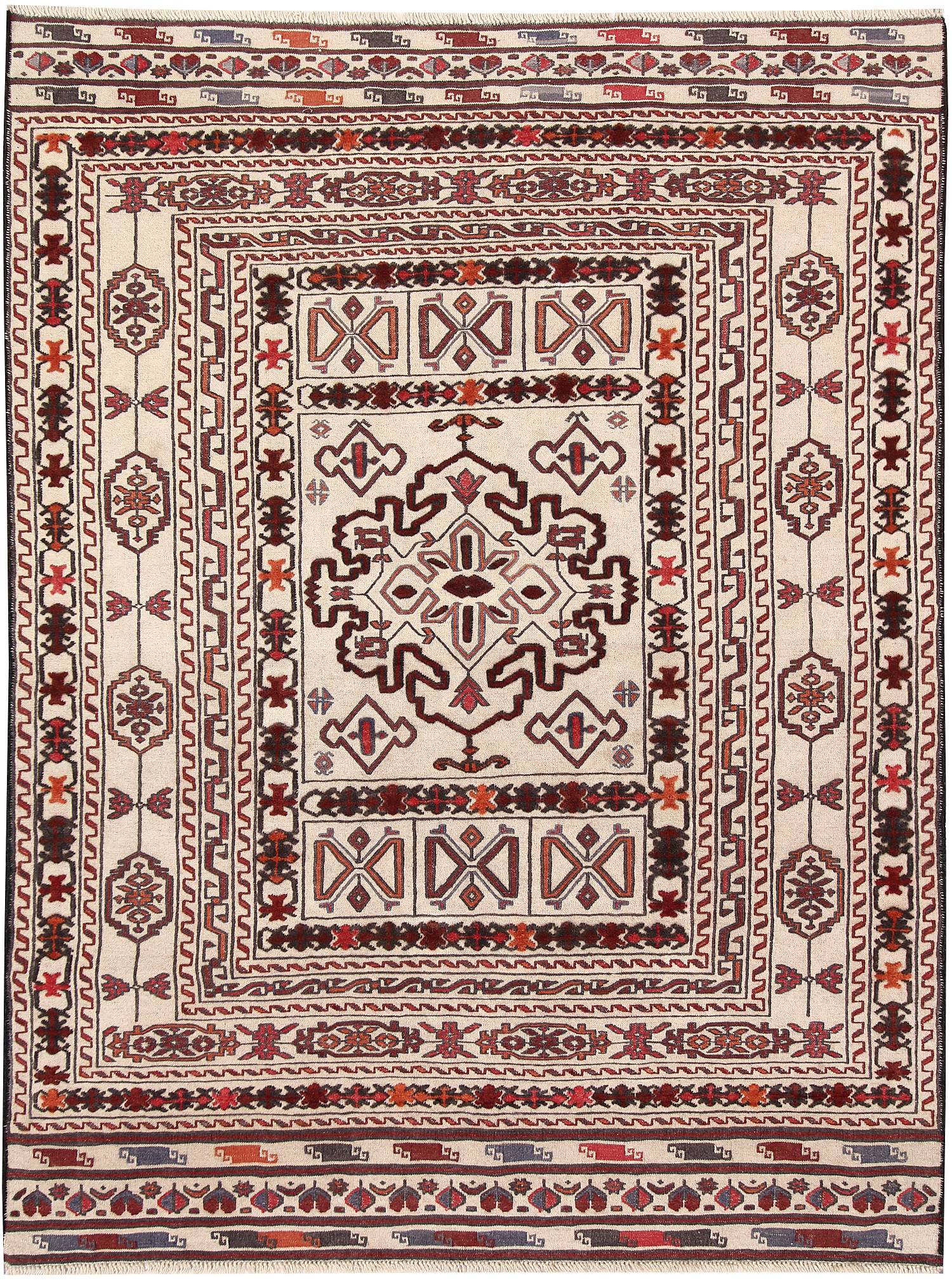 Ivory Handmade Pai Murgh Soumak Kilim Rug Rectangular